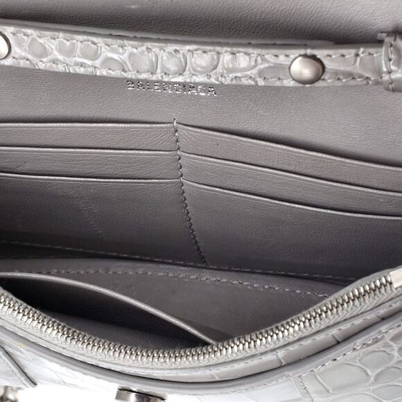 Balenciaga Hourglass Chain Wallet Crocodile Embossed Leather Gray - Picture 5 of 7